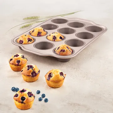 SILICONE PAN WITH METAL RIM, 12 MUFFINS