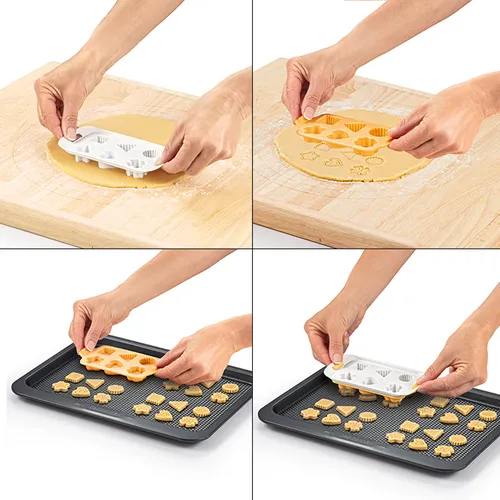 COOKIE CUTTER TRAY WITH STAMPS, ASSORTED SHAPES
