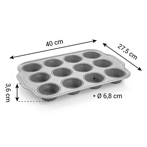 TEGLIA IN SILICONE CON BORDO IN METALLO, 12 MUFFIN