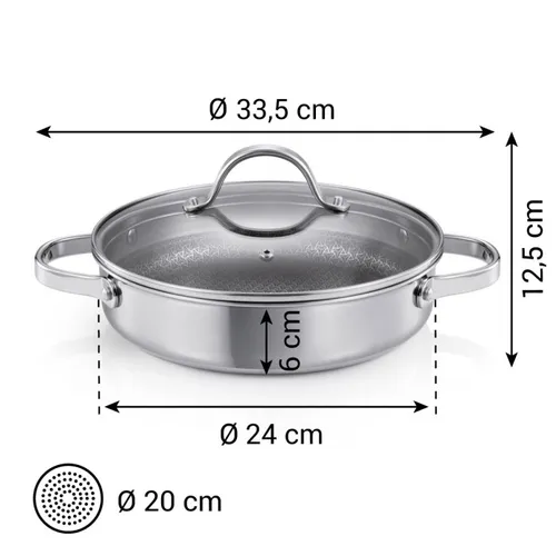 DEEP FRYING PAN WITH COVER, 2 GRIPS